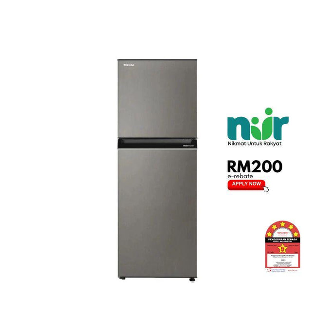 Toshiba GR-RT300WE-PMY(DS) 270L 2-Door Fridge, Top Freezer Refrigerator, Inverter (Dark Silver)