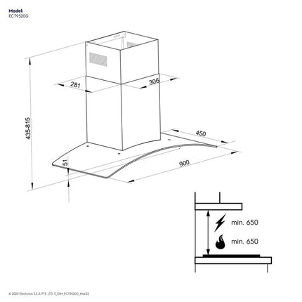 Electrolux ECT9520G 90CM Glass Chimney Hood