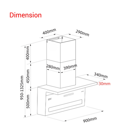 Senz SZ-CH9810DC VELOZ L Shape Design Heat Pro intelClean Cooker Hood 2000 M3/H 10 Speed Power SZ-GS9723FL SZCH9810DC Hud Memasak