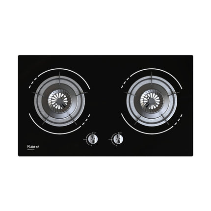 Rubine 76cm Built-it 2 Burner 4.5kW Glass Hob with Safety Valve - RGH-BRAVA2B-BL