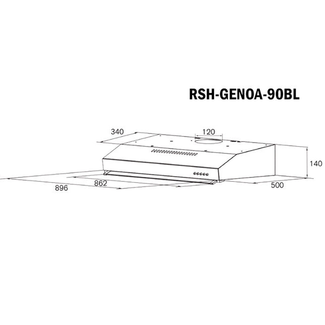 RUBINE 920M³/H 60CM / 75CM / 90CM PUSH BUTTON SLIM HOOD - RSH-GENOA-60BL / RSH-GENOA-75BL / RSH-GENOA-90BL