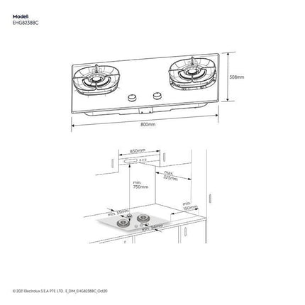 Electrolux EHG8238BC Built-In Gas Hob 2 Burner 80cm