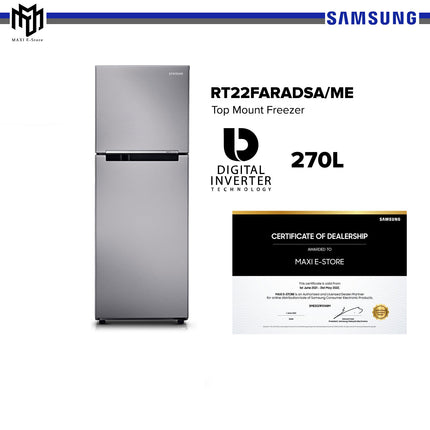 Samsung RT22FARADSA/ME 2 Door Top Mount Freezer with Digital Inverter Technology Refrigerator / Fridge, 270L RT22FARADSA