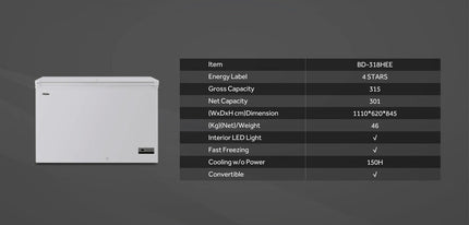 [4 star] Haier 315L 6-in-1 Convertible Chest Freezer / 150h Cooling Retention / Anti-Bacterial - BD-318HEE