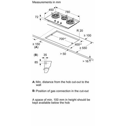 Bosch PMD83A31AX Cooker Hob 3 Burners Series 4 78cm