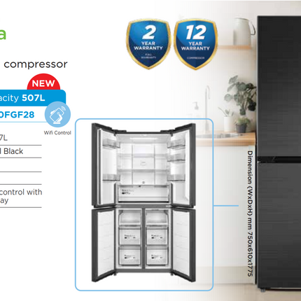 Midea Multi Door Inverter Fridge 507L MDRF550FGF28