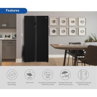 Haier 628L Side By Side Twin Inverter Refrigerator / Fridge / HCS Moist Zone / Glass Door / H-DEO Fresh - HRF-619SI(B)