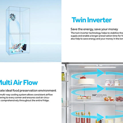 Haier 522L 4-Door Twin Inverter Refrigerator / Fridge / HCS Moist Zone / H-Deo Fresh - HRF-IG585EM(GB)