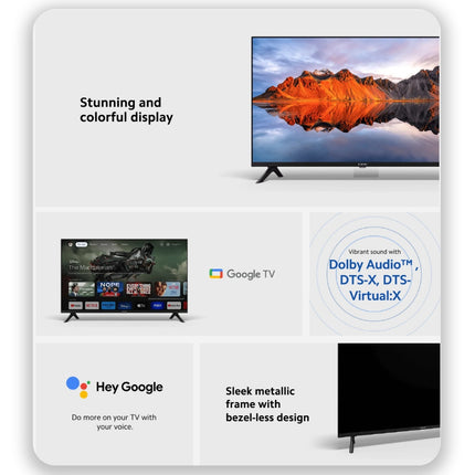 Xiaomi TV A Series 32" Dolby Audio, Bezel-less Design, 360° Bluetooth remote control Smart Life Limitless Vision Google