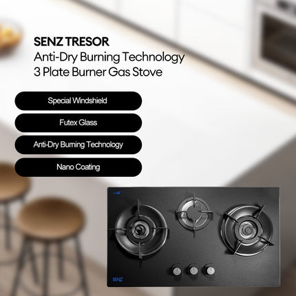 SENZ TRESOR Anti-Dry Burning Technology 3 Plate Burner Gas Stove
