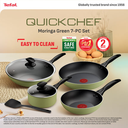 Tefal Quickchef 7pcs Set Moringa Green B957S7 Cookware Set Pans Kuali Periuk Fry Cook (FP20/24, SCP18, WP28, Spatula)