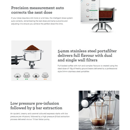 BREVILLE BES876DBL Barista Express Impress Espresso Coffee Machine with Smart Tamping, Grinder & Milk Froth for Home Cafe (SIlver) | 咖啡机 | Mesin Kopi-Silver