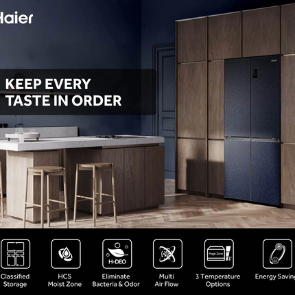 Haier 529L 4-Door Twin Inverter Refrigerator / Fridge / HCS Moist Zone / H-Deo Fresh - HRF-IM585HM(BL)