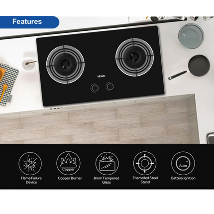 Haier HC-Q572SGB Gas Hob 2 Burner Automatic Ignition Switch HC-XG230NE HCXG230NE HCQ572SGB Dapur Gas Bina Dalam