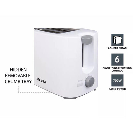 Elba ET-G2770(WH) / ETG2770WH Toaster ~ 2 Slice (700W White) - ETG2770WH