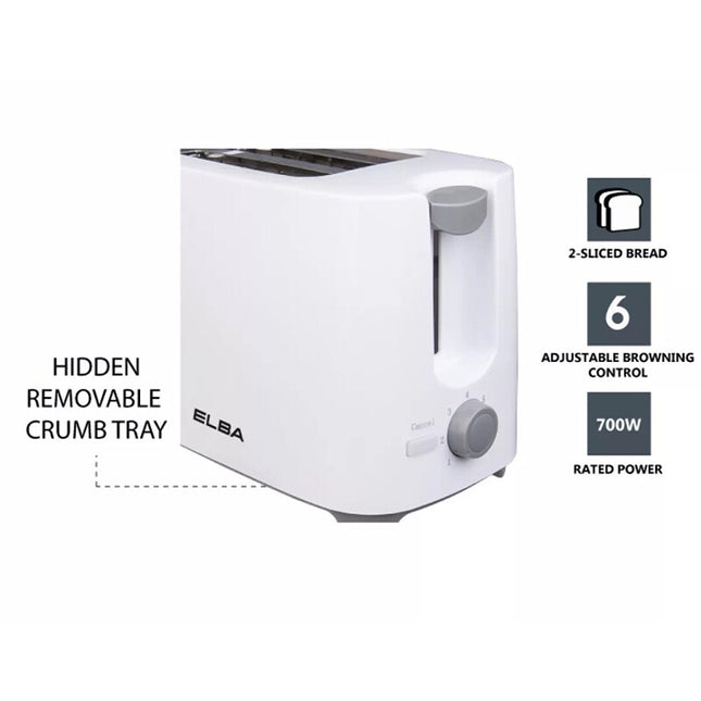 Elba ET-G2770(WH) / ETG2770WH Toaster ~ 2 Slice (700W White) - ETG2770WH