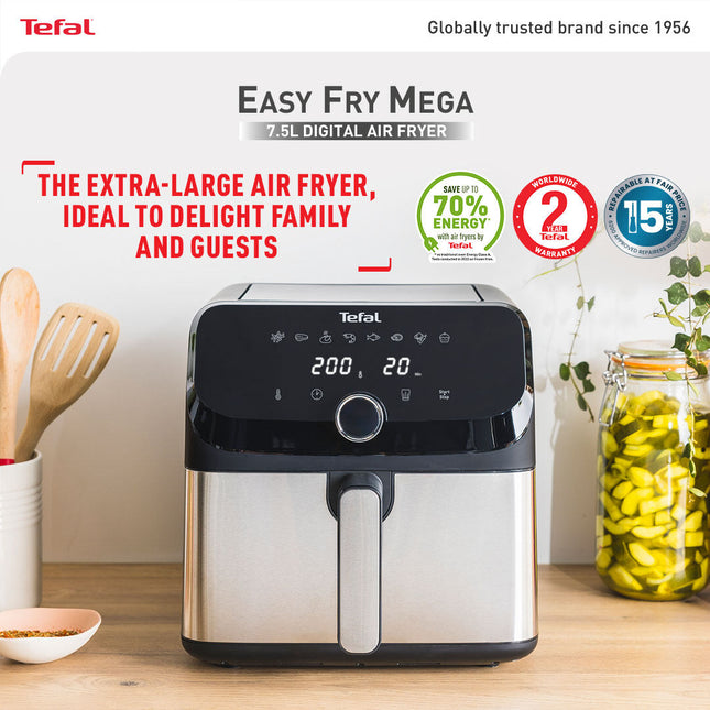 Tefal Easy Fry Mega Air Fryer EY855D 7.5L Oil Less Fryer Dishwasher Safe EY855D Penggoreng Udara