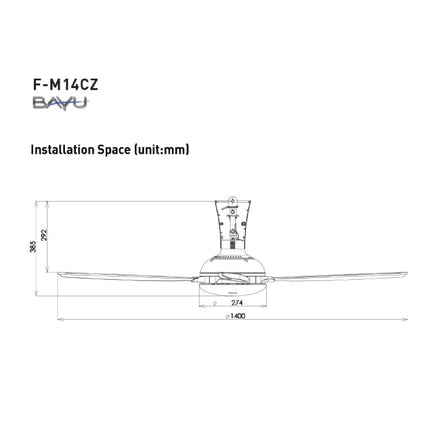 Panasonic BAYU 4-Blade Ceiling Fan (56") F-M14CZVBKH (Black) / F-M14CZVBWH (White) F-M14CZ