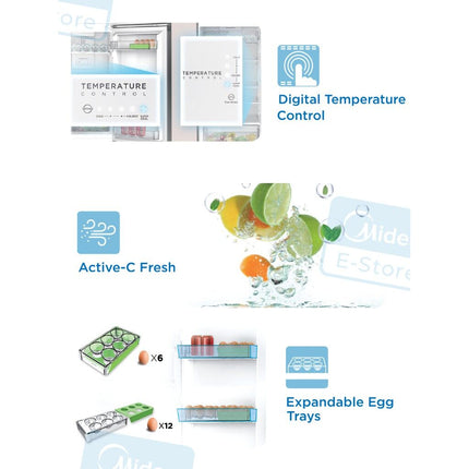 Midea 280L Inverter 2 Doors Fridge MDRT346MTB28-MY Refrigerator (Net Capacity: 236L ) MDRT346MTB28MY