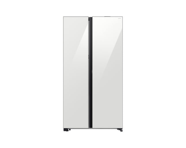 Samsung RS80F65MNWME 679L Side By Side Fridge, Refrigerator Auto Open Door, White Glass