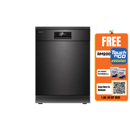 Toshiba DW-14F2 Free Standing Dishwasher UV-LED Anti-Bacterial Dual Wash Zone 14 Place Setting Max 118 pieces 6 Programs Black DW14F2