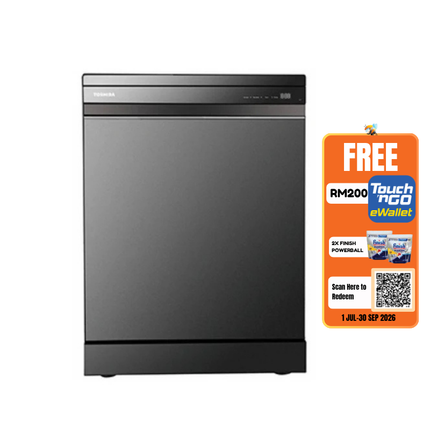 Toshiba DW‑15F6(G)‑MY 15‑Place Freestanding Dishwasher, Turbo Heat Drying & UV‑LED Sterilizer
